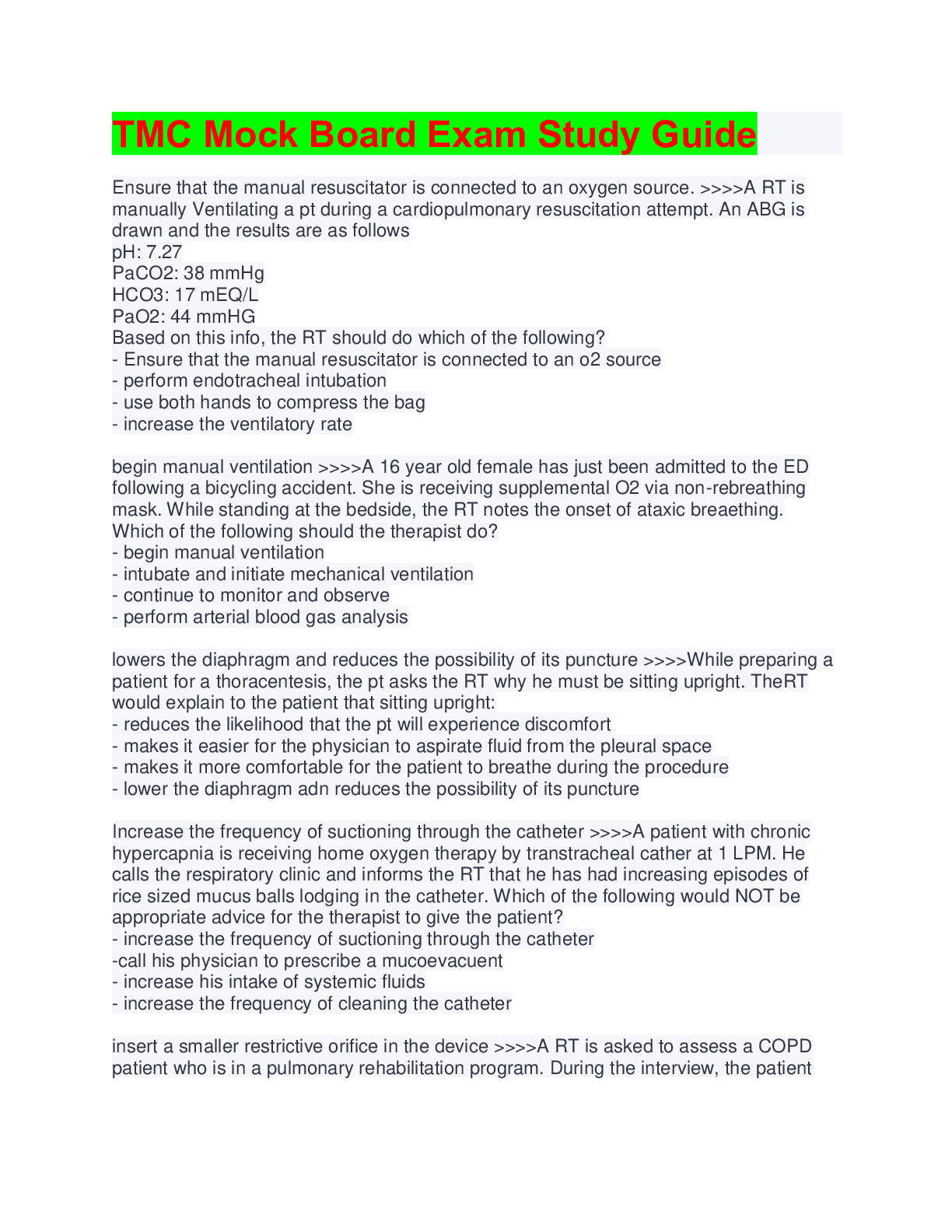 Preview image for TMC Mock Board Exam Study Guide 2022 (with questions & 100% verified correct answers)